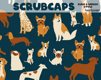 Dogs Teal Cute Euro and Unisex style, Adjustable scrub cap, pediatric, chemo caps, surgical caps, OR nurse, scrub tech
