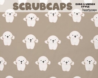 Maltese Puppy Cute Euro and Unisex style, Adjustable scrub cap, pediatric, chemo caps, surgical caps, OR nurse, scrub tech