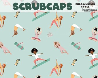 Yoga Lovers Euro and Unisex style, Adjustable scrub cap, pediatric, chemo caps, surgical caps, OR nurse, scrub tech