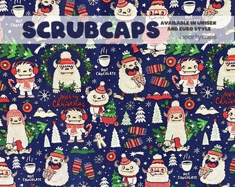 Yeti Christmas Euro and Unisex style, Adjustable scrub cap, pediatric, chemo caps, surgical caps, OR nurse, scrub tech