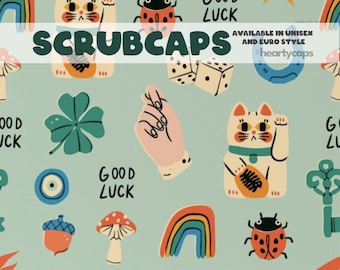 Good Luck Charm (Large Print) Euro and Unisex style, Adjustable scrub cap, pediatric, surgical caps, OR nurse, scrub tech