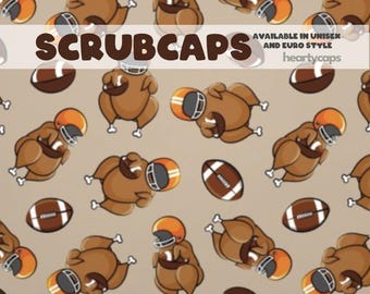 Football Turkey Thanksgiving Funny Euro Unisex style, Adjustable scrub cap, pediatric, chemo caps, surgical caps, OR nurse, scrub tech