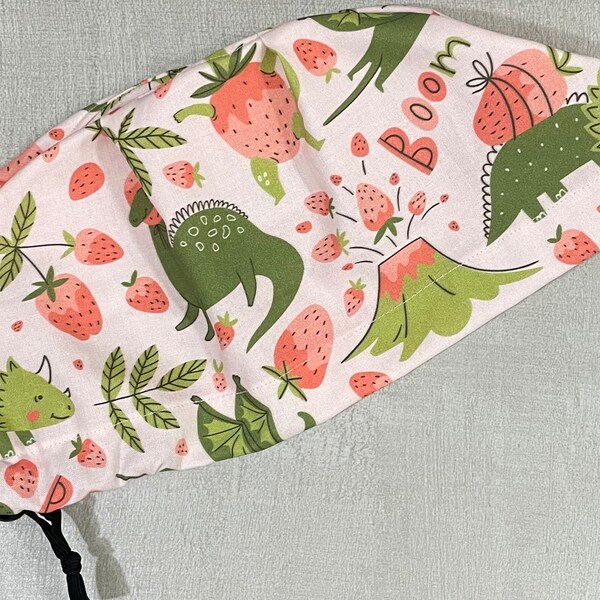 Strawberry Dinosaur Euro Scrub Cap Adjustable Toggle