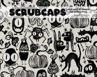 Lil Monsters Halloween Euro and Unisex style, Adjustable scrub cap, pediatric, chemo caps, surgical caps, OR nurse, scrub tech