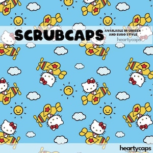 Cartoon Kitty Spring Summer Cute Euro and Unisex style, Adjustable scrub cap, pediatric, chemo caps, surgical caps, OR nurse, scrub tech