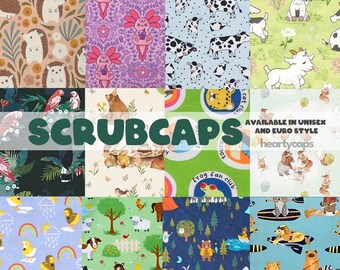 Variety Animals Euro and Unisex style, Adjustable scrub cap, pediatric, chemo caps, surgical caps, OR nurse, scrub tech