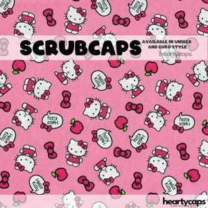Cartoon Kitty Euro and Unisex style, Adjustable scrub cap, pediatric, chemo caps, surgical caps, OR nurse, scrub tech