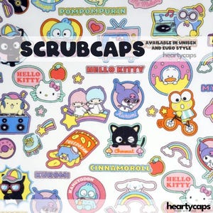 Cartoon Kitty Characters Euro and Unisex style, Adjustable scrub cap, pediatric, chemo caps, surgical caps, OR nurse, scrub tech