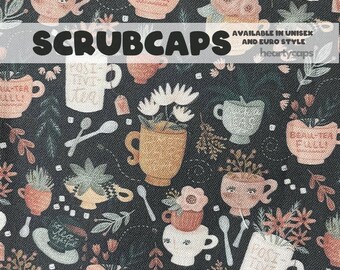 Teacups Faces Euro and Unisex style, Adjustable scrub cap,pediatric, chemo caps, surgical caps, OR nurse, scrub tech