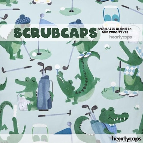 Crocodile Golfers Euro and Unisex style, Adjustable scrub cap, pediatric, chemo caps, surgical caps, OR nurse, scrub tech