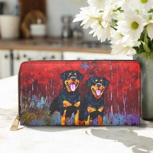 Cartera Rottweiler, cartera con cremallera Rottie, cartera rotty roja audaz para mujer, regalo de mamá Rottweiler