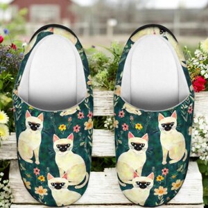 I Love Siamese Cats Artistic Design, Women&#39;s Custom Artful Indoor Cushion Slippers, Comfy Soft House Shoes, Cute Cozy Warm Slippers For Home