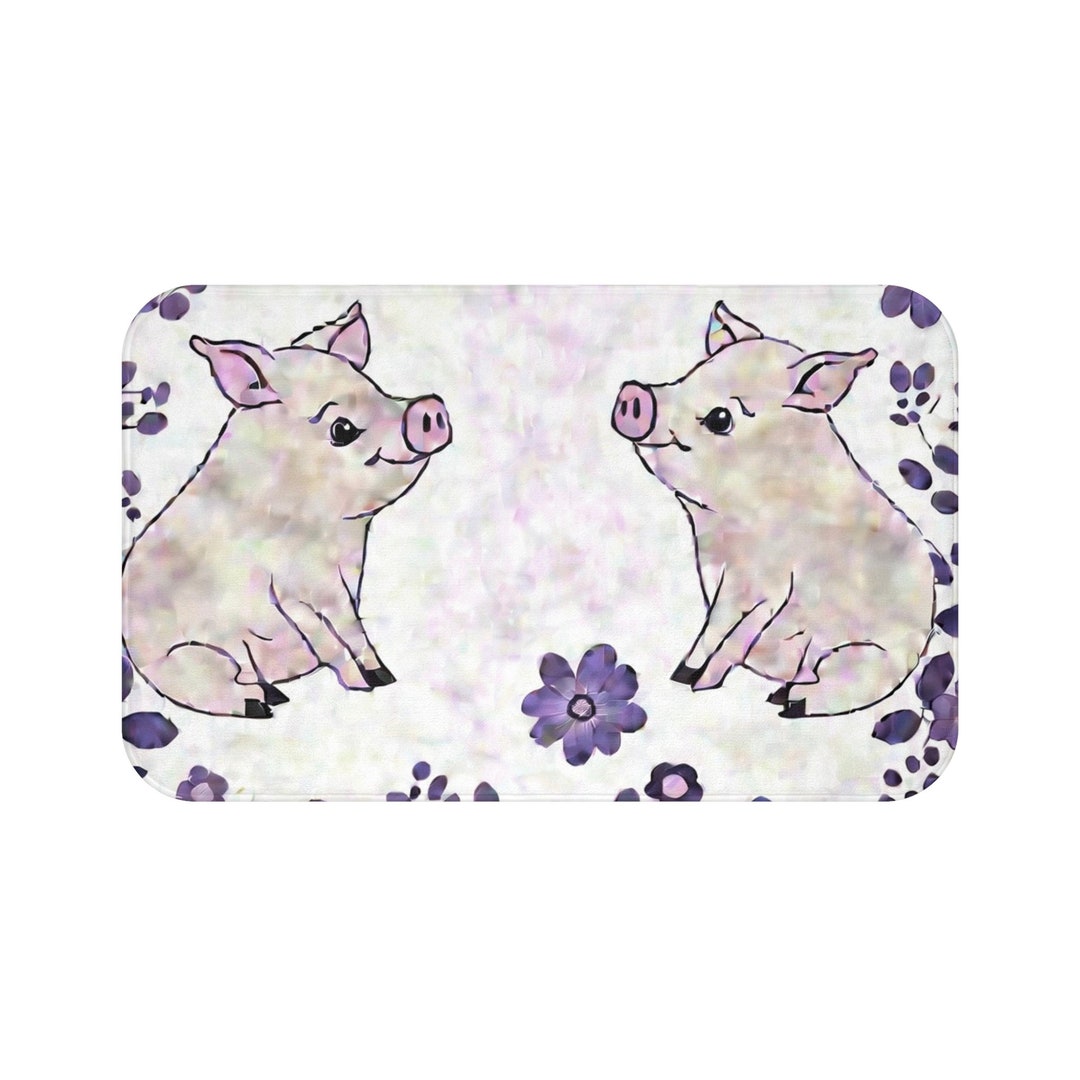 Pastel Purple Pigs Bath Mat, Pig Bath, Pig Rug, Pig Bathroom, Pig Decor