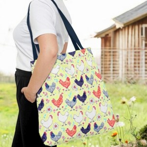 Sac fourre-tout rustique poulet cottagecore - Sac de volaille poule de ferme jaune pastel 18 pouces - Sac fourre-tout de grande capacité Style Vountry