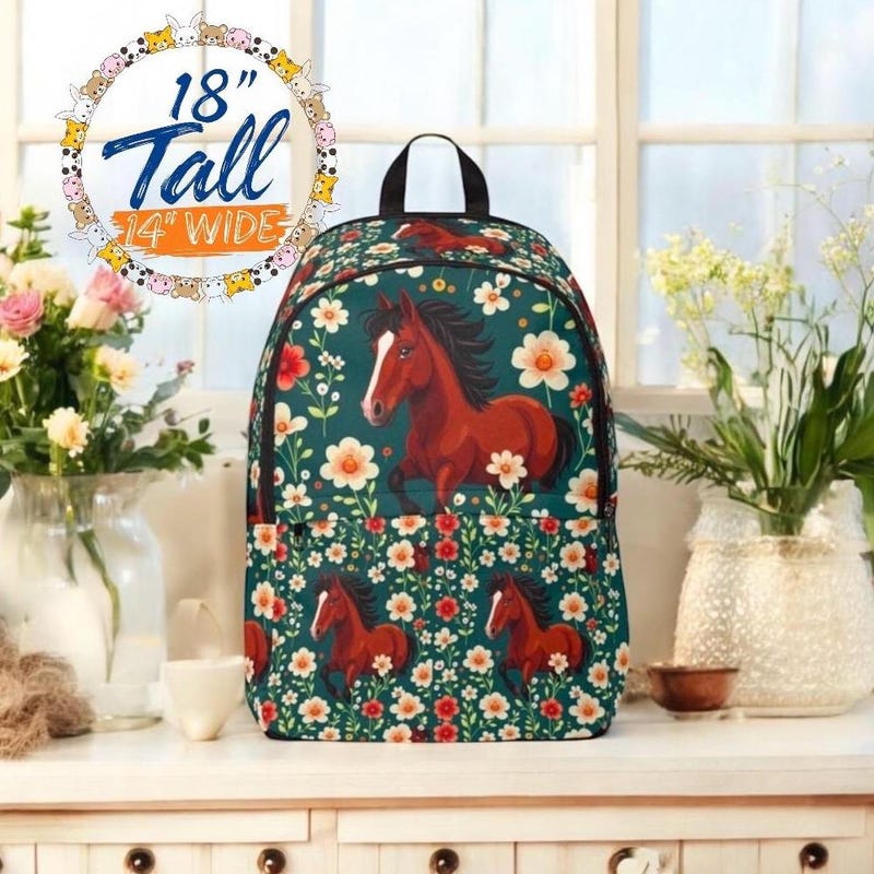 Horse Rose Pattern Print Backpack main image 1