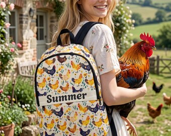 Custom Name Chicken Backpack, Colorful Hen Farmcore School  display picture 2