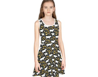 Monochrome Cows Girls Sleeveless Sundress, Toddler & Girls Cow Print Spring Summer Dress, Mommy Daughter Matching Cow Dresses, Cow Apparel