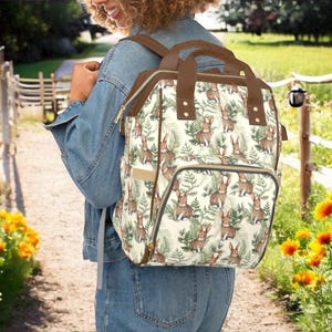 Bunny Rabbit Print Travel Backpack, Cute Laptop School Bag, Cottagecore Bunny Diaper Bag, Animal Lover Gift Work Backpack for Women