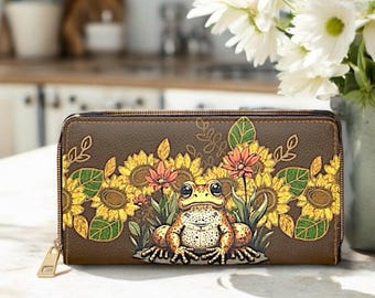 座っているカエルの革財布 ブラウンまたはブラック レザー ポンド