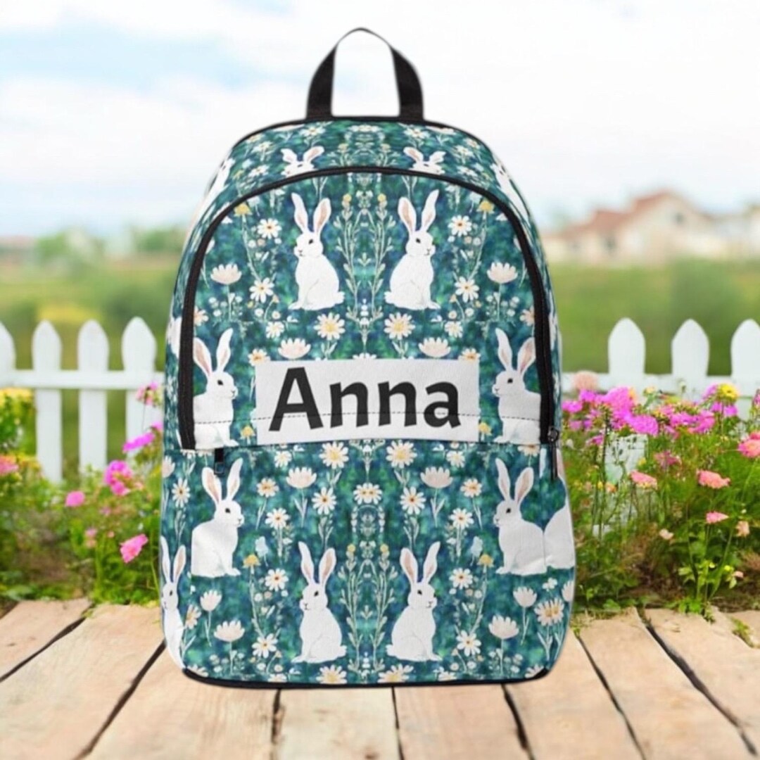 Personalized Bunny Backpack, Custom Name School Bag, Floral Rabbit ...