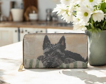 Portafoglio con motivo Scottie, portafoglio con cerniera per Scottish Terrier, regalo per la mamma di uno Scottie, portafoglio nero con Scottish Terrier, set di borsette con motivo a cane.