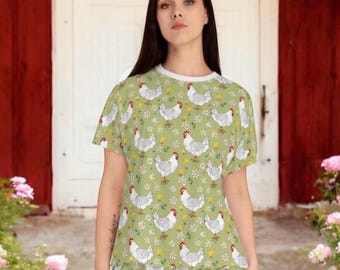 Chicken Print Pajama Set Cottagecore Hen Floral Sleepwear