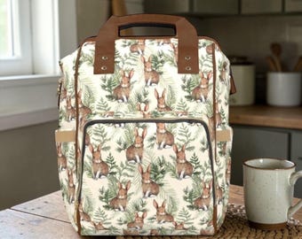 Bunny Rabbit Backpack, Spring Daypack, Cute Laptop School Bag, Aesthetic Woodland Work Travel Bag