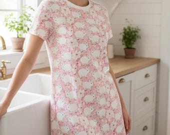 Farmcore Floral Pig Dress Women, Cottagecore Piglet Dress, Cute Pink Pig Print Dress, Whimsical Farm Girl Dress, Pig Lover Dress