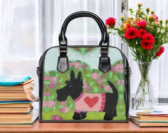 Scottie Dog Crossbody Bag, Floral Scottish Terrier Purse, Scotty Dog Mom Gift, Whimsical Scottie Handbag, Cottage Core Dog Purse