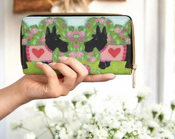 Scottie Dog Wallet, Whimsical Scottish Terrier Zip Wallet, Scotty Dog Mom Gift, Floral Scottie Wallet, Cute Scottish Terrier Purse