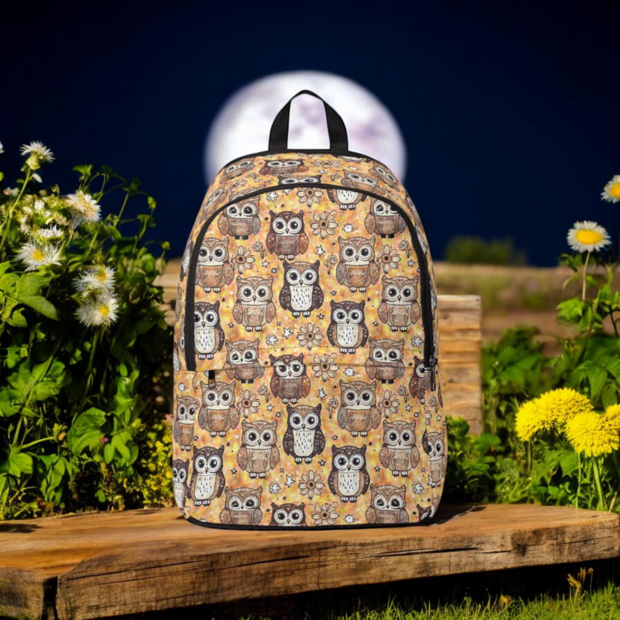 Boho Barn Owl Backpack, Brown Canvas Owl Bag, Travel  display picture 3
