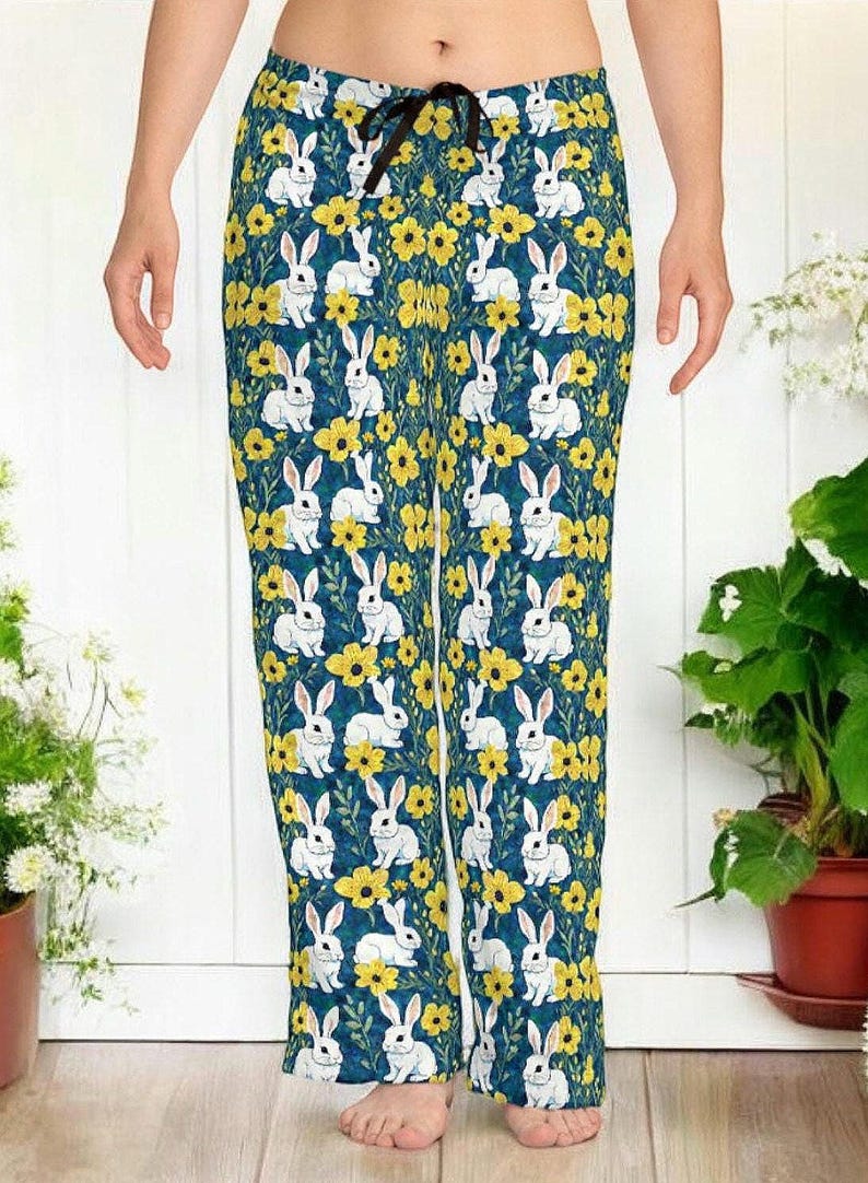 Bunny Fields Womens Pajama Pants, Family Matching Pajamas, Rabbit ...