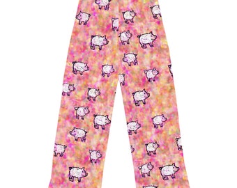 Pretty Pastel Pig Womens Drawstring Pajama Pants, Pig Pants, Pig Lounge Sleep Pants, Pastel Pig Gifts, Pastel Pig Clothes, Pink Animal Pants