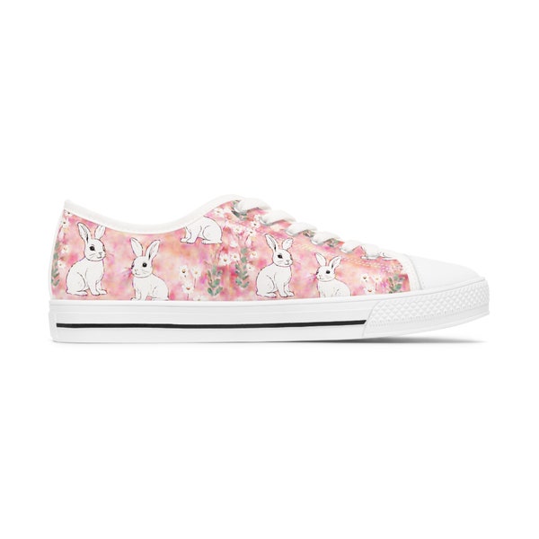 Pink Bunny Love Women's Low Top Sneakers, Bunny Print Sneakers, Bunny Converse, Bunny Footwear, Bunny Kicks, Bunny Sneaks, Bunny Shoes