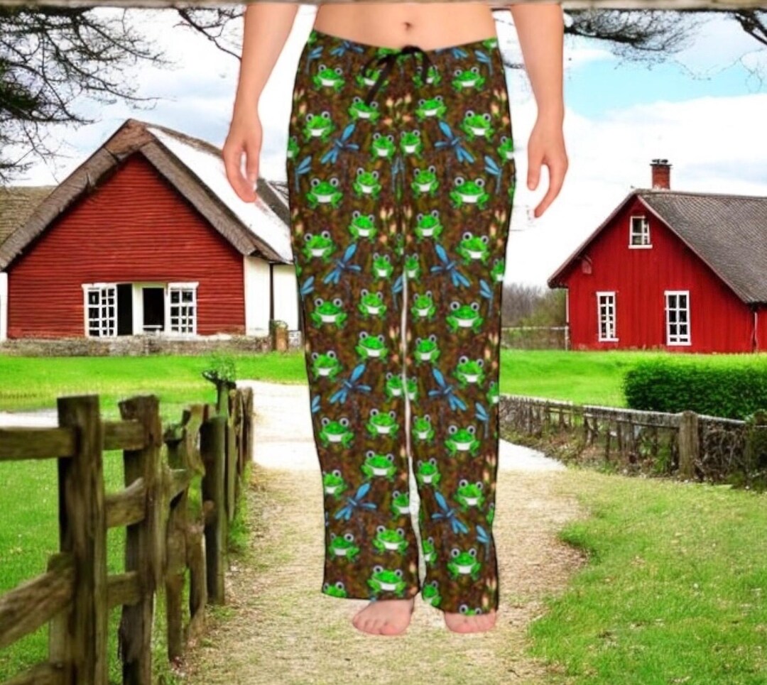 Boho Frog Pajama Pants for Women – Cute Green Frogs & Dragonflies ...