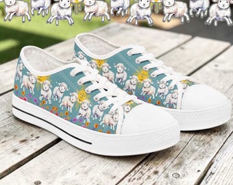 Sheep Sneakers, Cottagecore Shoes Women, Farm Girl Shoes, Lamb Canvas Sneakers, Country Girl Sneakers, Farm Animal Shoes, Sheep Gift