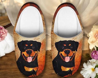 Rottweiler Slippers, Mens Rottie House Shoes, Rotty Indoor Slip On Shoes, Rottweiler Dad Gift