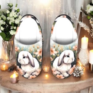 Mini Lop Bunny Slippers for Women – Cute Rabbit Cottagecore Footwear, Farm Animal Cozy Indoor Shoes, Bunny Lover Gift House Slippers