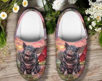 Pantuflas divertidas de cerdito barrigón, zapatos de casa negros con forma de cerdito, zuecos sin cordones con diseño de animales de granja, regalo para mamás cerditas, pantuflas de interior estilo granja.