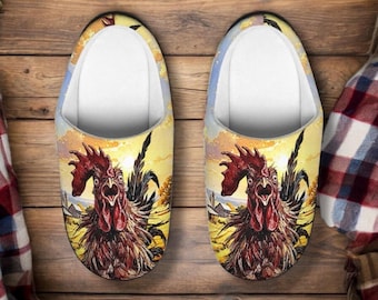 Funny Rooster Slippers Men, Chicken Daddy House Shoes, Funny Dad Gift, Funny Husband Gift, Slip On Rooster Clogs