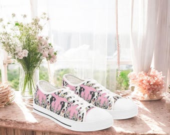 Pastel Pink Pitbull Puppy Sneakers for Women • Floral Dog Print Footwear • Cute Pit Bull Walking Shoes • Gift for Pitbull Lover • Size 5–12