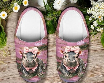 Baby Hippo Slippers, Monet Water Lily House Shoes, Cute Hippo Slip On Clogs, Hippo Gift