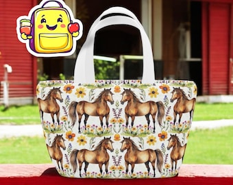 Bolsa de almuerzo con diseño floral de caballo, reutilizable y aislante para amantes de los caballos, ideal para el trabajo y la escuela.