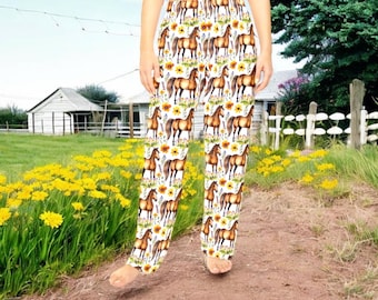 Pferde Pyjama Hose für Frauen, Reiter Lounge Hose, Landhaus Mädchen Cottagecore Nachtwäsche, Bauernhaus Pferdeliebhaber Geschenk Nachtwäsche