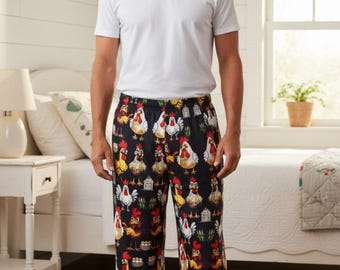 Pantalones de pijama divertidos con estampado de pollos para hombre, pantalones de descanso con estampado de animales de granja, pantalones de dormir con estampado de gallo, regalo para amantes de los pollos, pantalones de pijama originales para hombre.