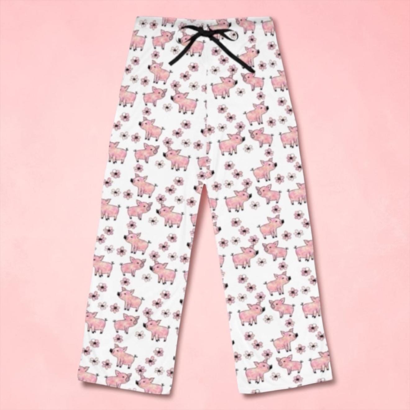 Discover Pink Pig Pajama Pants, Cute Piglet Wide Leg Lounge Pants,  Farmhouse Animal Pajamas