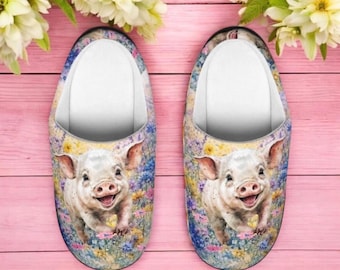 Pig Slippers Women, Floral Piglet Clogs, Farmcore Pig Shoes, Whimsical Pig Slippers, Cottagecore Farm Slippers, Cute Pig Lover Gift
