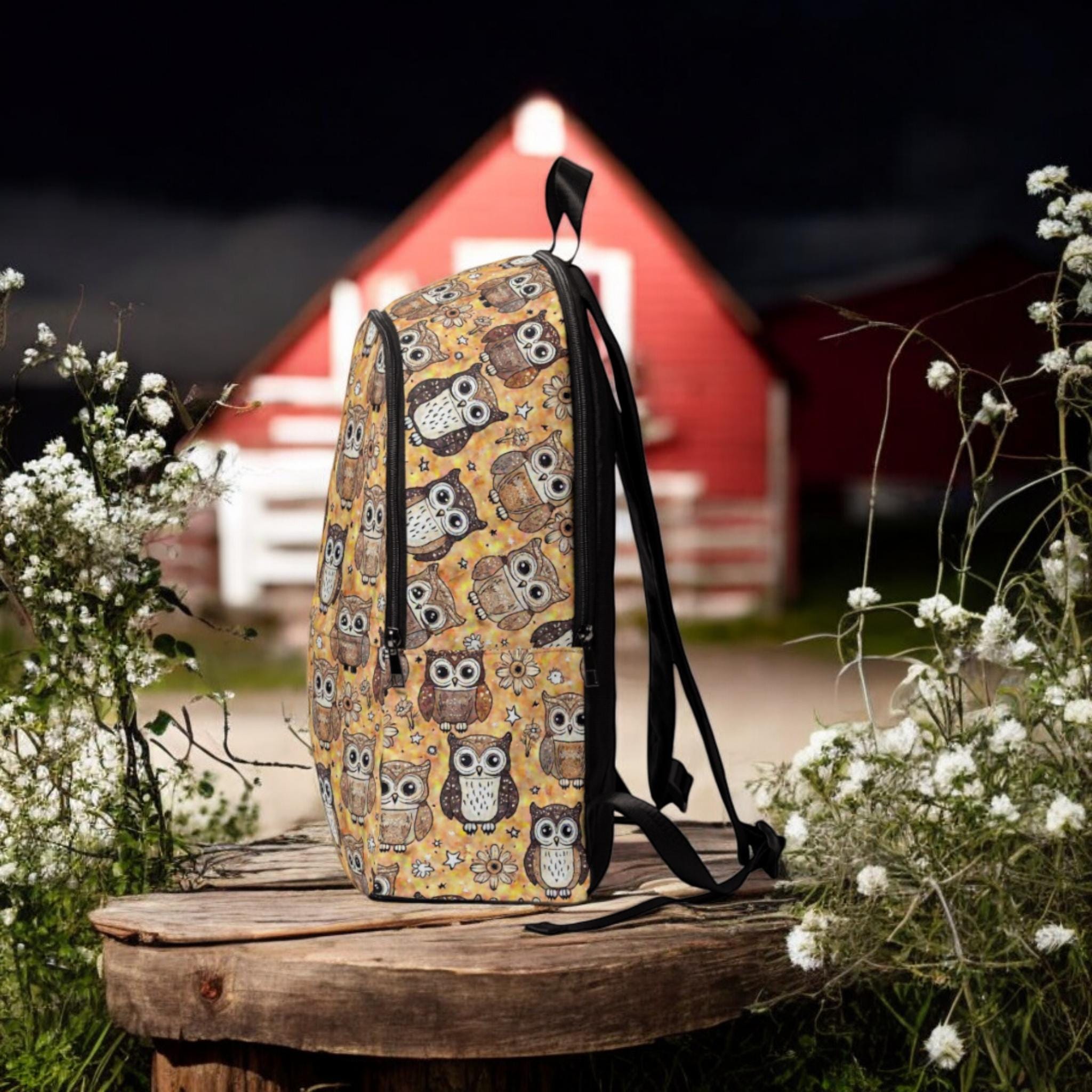 Buck’s Bags Owl Boho Woodland Canvas Backpack Coral Waterproof River Ghost Patch Owl Backpack - Water-repellent Design by Darling main image 4