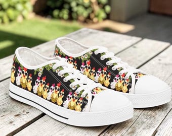 Sneakers divertenti con galline, scarpe di tela con galline e occhiali da sole, sneakers basse da contadina, scarpe per amanti delle galline, regalo in stile cottagecore con galline
