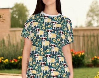 Conjunto de pijama con estampado de vaca divertida – Ropa de estar por casa con estampado de girasoles para mujer